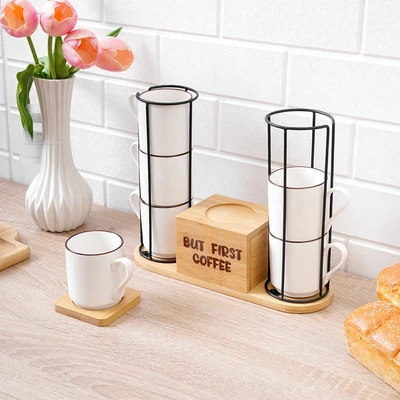 Gambar Appetite Miya Cangkir Porcelain & Saucer Dengan Rak 200 ml Set 6 pcs - Putih