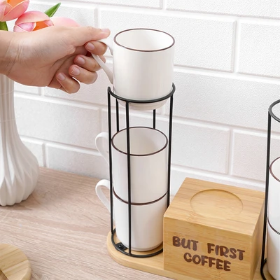 Gambar Appetite Miya Cangkir Porcelain & Saucer Dengan Rak 200 ml Set 6 pcs - Putih
