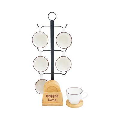 Gambar Appetite Miyo Cangkir Porcelain & Saucer Dengan Rak 220 ml Set 6 pcs - Putih
