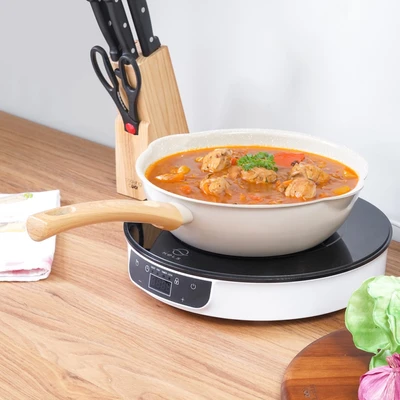 Gambar Cooking Color 24 Cm Kent Wajan Penggorengan Wok Ceramic - Abu-abu