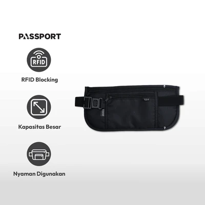 Gambar Passport Tas Pinggang Dengan Rfid Block Protection - Hitam