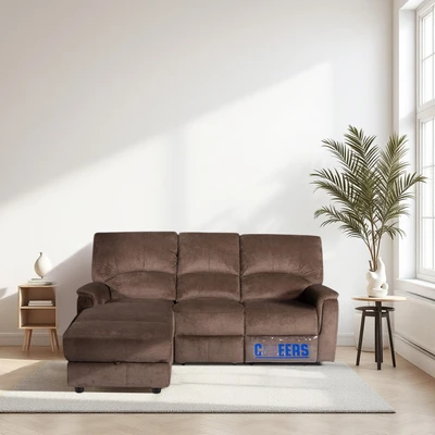 Gambar Cheers Missouri Sofa L Sudut Recliner Fabric Kiri - Cokelat Chestnut