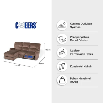 Gambar Cheers Missouri Sofa L Sudut Recliner Fabric Kiri - Cokelat Chestnut