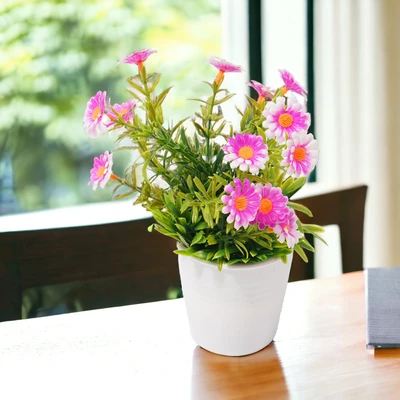 Gambar Arthome Bunga Artifisial Grass Daisy Dengan Pot 8x8x18 cm - Pink
