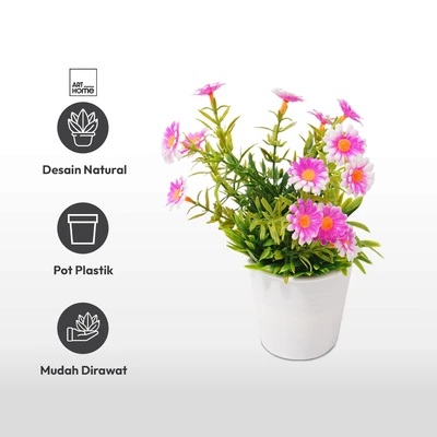 Gambar Arthome Bunga Artifisial Grass Daisy Dengan Pot 8x8x18 cm - Pink