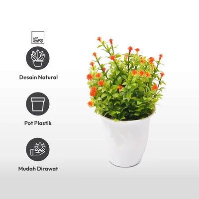 Gambar Arthome Bunga Artifisial Grass Star Dengan Pot 8x8x20 cm - Oranye