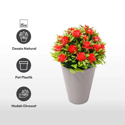 Gambar Arthome Bunga Artifisial Grass Gardenia Dengan Pot 8x8x18 cm - Merah