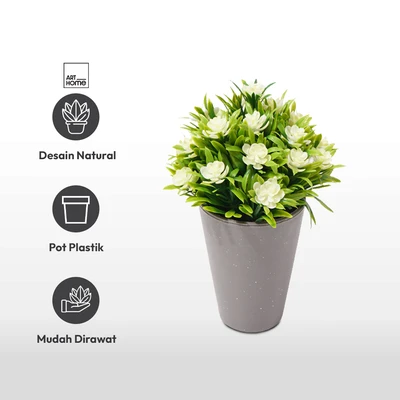 Gambar Arthome Bunga Artifisial Grass Gardenia Dengan Pot 8x8x18 cm - Putih