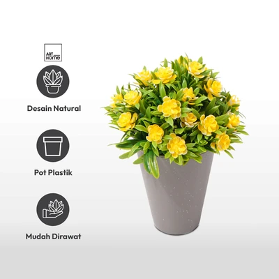 Gambar Arthome Bunga Artifisial Grass Dengan Pot Gardenia - Kuning