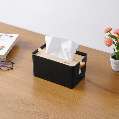 Gambar Stora Kotak Tisu Dengan Tutup Bambu Adjustable - Hitam
