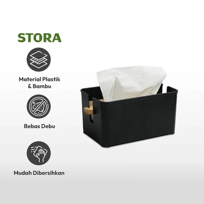 Gambar Stora Kotak Tisu Dengan Tutup Bambu Adjustable - Hitam