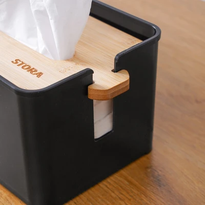 Gambar Stora Kotak Tisu Dengan Tutup Bambu Adjustable - Hitam