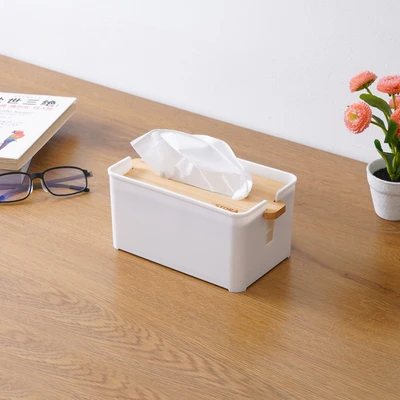 Gambar Stora Kotak Tisu Dengan Tutup Bambu Adjustable - Putih