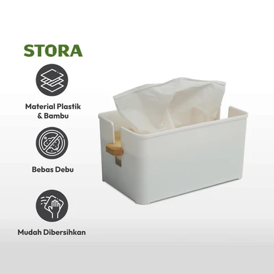 Gambar Stora Kotak Tisu Dengan Tutup Bambu Adjustable - Putih