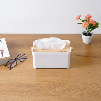 Gambar Stora Kotak Tisu Dengan Tutup Bambu Adjustable - Putih