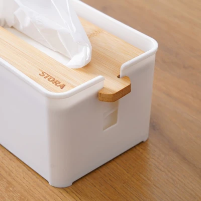 Gambar Stora Kotak Tisu Dengan Tutup Bambu Adjustable - Putih
