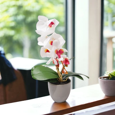 Gambar Arthome Bunga Artifisial Orchid 1 Stem Dengan Pot - Putih/krem