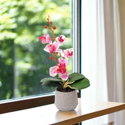 Gambar Arthome Bunga Artifisial Orchid 1 Tangkai Dengan Pot 10.5x10.5x39 cm - Pink Sakura