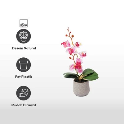 Gambar Arthome Bunga Artifisial Orchid 1 Tangkai Dengan Pot 10.5x10.5x39 cm - Pink Sakura