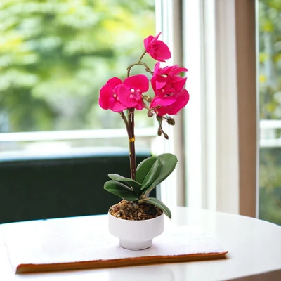 Gambar Arthome Bunga Artifisial Orchid 1 Tangkai Dengan Pot 18x18x47 cm - Ungu