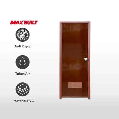 Gambar Maxbuilt 190x68x7 cm Pintu Kamar Mandi PVC Wood Left - Cokelat