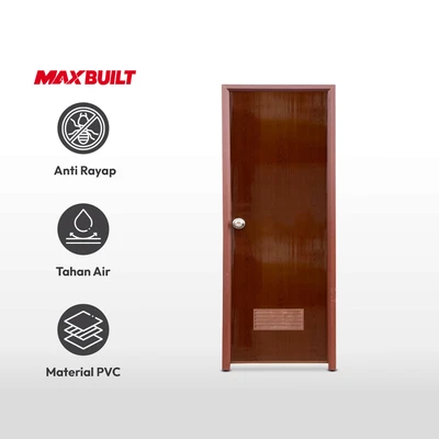 Gambar Maxbuilt 190x68x7 cm Pintu Kamar Mandi PVC Wood Right - Cokelat