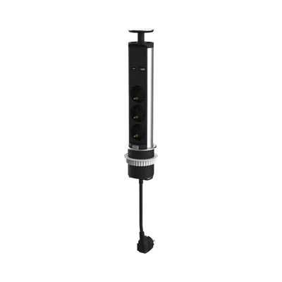 Gambar Krisbow Stop Kontak Tanam Meja Ekstensi 3 Soket Dengan USB-A & USB-C