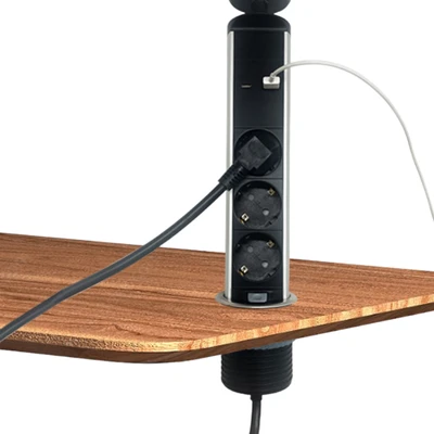 Gambar Krisbow Stop Kontak Tanam Meja Ekstensi 3 Soket Dengan USB-A & USB-C