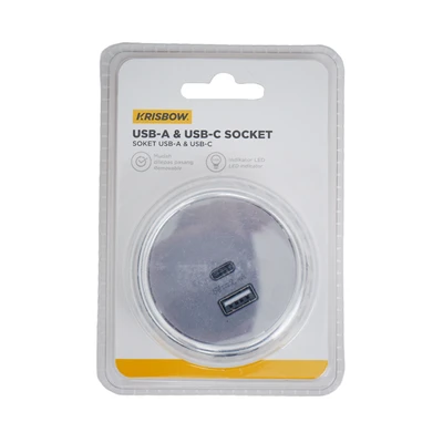 Gambar Krisbow Stop Kontak Usb Type A & C Round - Silver