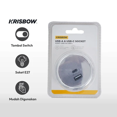 Gambar Krisbow Stop Kontak Usb Type A & C Round - Silver