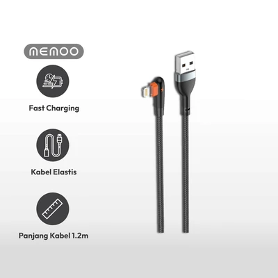 Gambar Memoo 1.2 Mtr Kabel Charger Usb Type A To Lightning L Shape 30 Watt