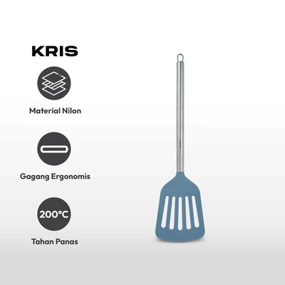 Gambar Kris Spatula Turner Slotted Nylon Gagang Stainless Steel - Abu-Abu