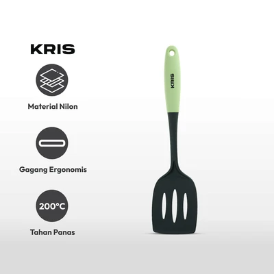 Gambar Kris Spatula Turner Slotted Solid Nylon Tpr - Hijau