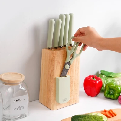 Gambar Cooking Color Penn Pisau Dengan Block Penyimpanan Set 7 pcs - Hijau