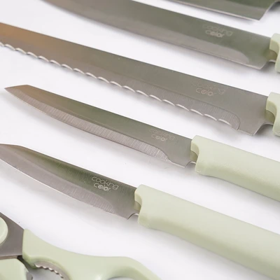 Gambar Cooking Color Penn Pisau Dengan Block Penyimpanan Set 7 pcs - Hijau