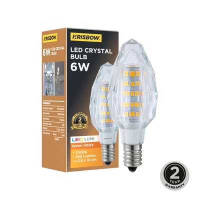 Gambar Krisbow Bohlam LED Crystal Candle 6 Watt 550 Lumen Warm White E14 - Kuning