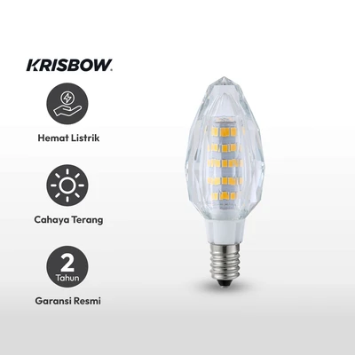 Gambar Krisbow Bohlam LED Crystal Candle 6 Watt 550 Lumen Warm White E14 - Kuning