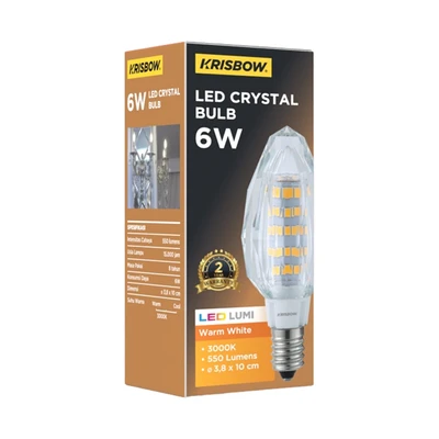 Gambar Krisbow Bohlam LED Crystal Candle 6 Watt 550 Lumen Warm White E14 - Kuning