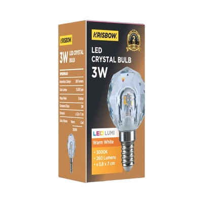 Gambar Krisbow Bohlam LED Crystal Round 3 Watt 260 Lumen Warm White E14 - Kuning