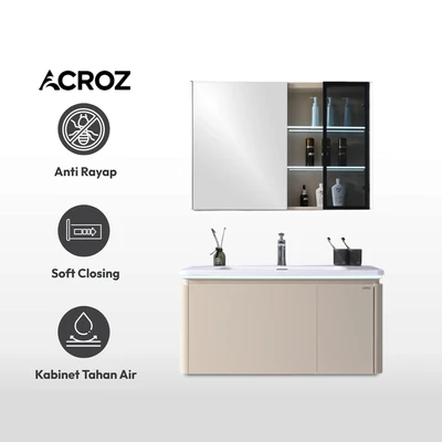 Gambar Acroz Olivio Set Kabinet Kamar Mandi PVC - Putih/Krem