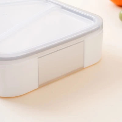 Gambar Ataru Kotak Makan Plastik 3 Sekat Rectangle 1 Liter - Putih/Abu-Abu