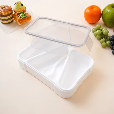 Gambar Ataru Kotak Makan Plastik 3 Sekat Rectangle 1 Liter - Putih/Abu-Abu