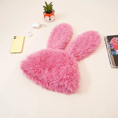 Gambar Ataru Topi Beanie Bunny Long Ears Fur - Pink
