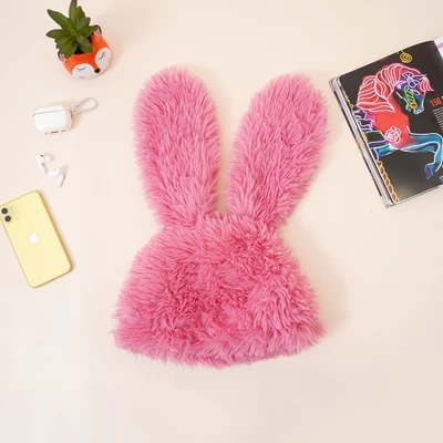 Gambar Ataru Topi Beanie Bunny Long Ears Fur - Pink