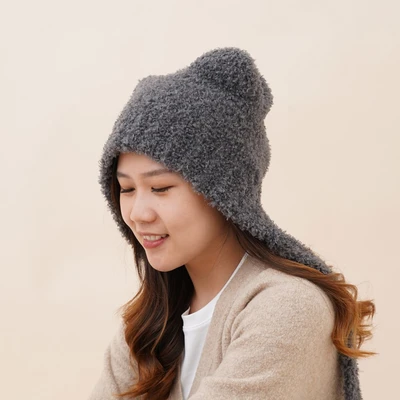 Gambar Ataru Topi Beanie Knit Bear Dengan Strap - Abu-Abu