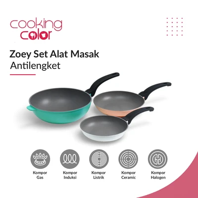 Gambar Cooking Color Zoey Perlengkapan Masak Stackable Aluminium Set 3 pcs Random