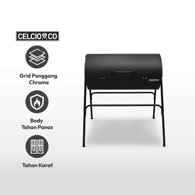 Gambar Celcio & Co Pemanggang Arang Bbq Industrial Square Legs Dengan Hood