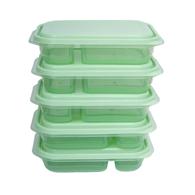 Gambar Picas Milly Wadah Makanan 2 Sekat Rectangle 950 ml Set 5 pcs - Hijau Sage