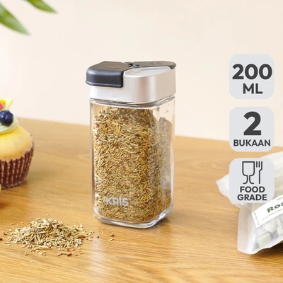 Gambar Kris Tempat Bumbu Dapur Kaca Dua Tutup Square 200 ml Transparan