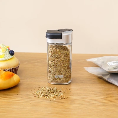 Gambar Kris Tempat Bumbu Dapur Kaca Dua Tutup Square 200 ml Transparan